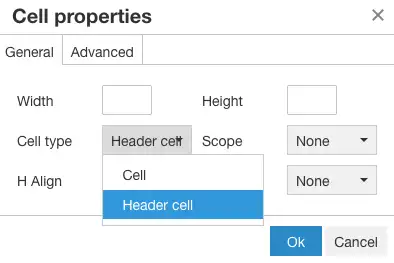 definer header cell